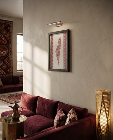 Zaytoon Kufi Hat Filistin Haritası Çerçeveli Tablo Siyah Ahşap 21x30 cm Kanaviçe Görünümlü