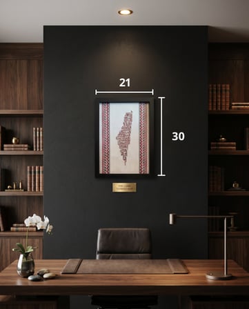 Zaytoon Kufi Hat Filistin Haritası Çerçeveli Tablo Siyah Ahşap 21x30 cm Kanaviçe Görünümlü