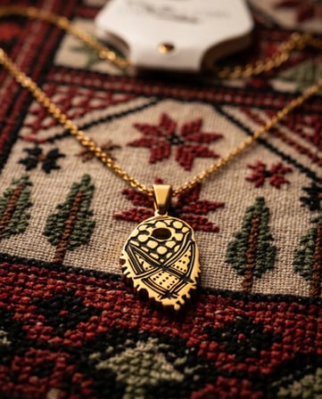 Zaytoon Filistin Kefiyesi Tasarımlı Gold Kolye 44 cm Unisex Zincirli