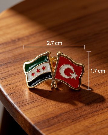 Zaytoon Türkiye ve Suriye Bayraklı Metal Yaka Rozeti 2.7 cm