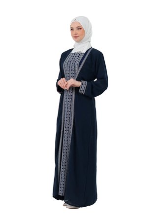 Nakışlı İç Elbiseli ve Kemerli İki Parçalı Filistin Mirası Abaya Seti