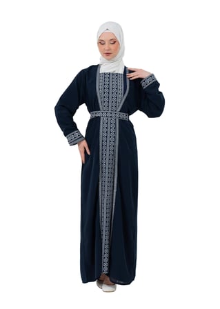 Nakışlı İç Elbiseli ve Kemerli İki Parçalı Filistin Mirası Abaya Seti