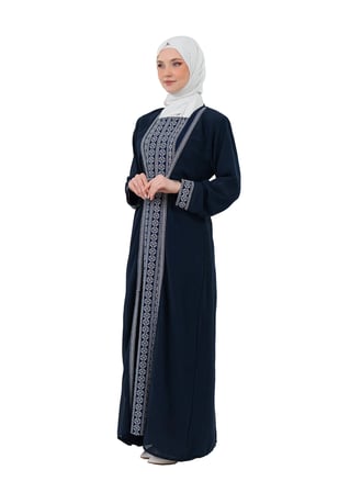 Nakışlı İç Elbiseli ve Kemerli İki Parçalı Filistin Mirası Abaya Seti