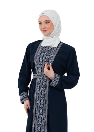 Nakışlı İç Elbiseli ve Kemerli İki Parçalı Filistin Mirası Abaya Seti
