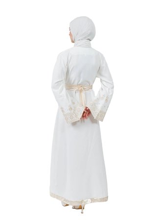 Filistin Nakışlı Modern Beyaz Kaftan Elbise - Geleneksel Şıklık