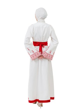 Filistin Nakışlı Modern Beyaz Kaftan Elbise - Geleneksel Şıklık