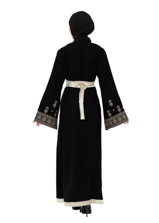 Filistin Nakışlı Modern Siyah Kaftan Elbise - Geleneksel Şıklık