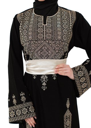 Filistin Nakışlı Modern Siyah Kaftan Elbise - Geleneksel Şıklık