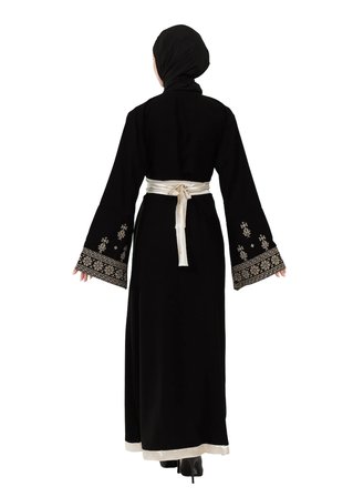 Filistin Nakışlı Modern Siyah Kaftan Elbise - Geleneksel Şıklık