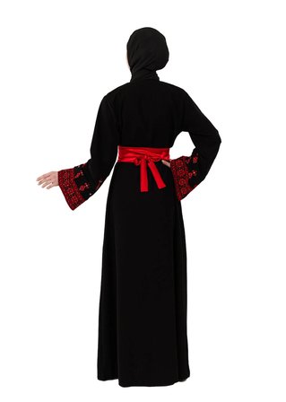 Filistin Nakışlı Modern Siyah Kaftan Elbise - Geleneksel Şıklık