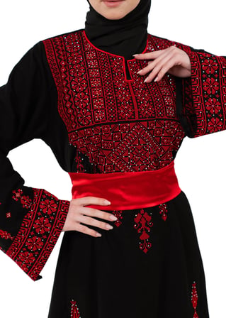 Filistin Nakışlı Modern Siyah Kaftan Elbise - Geleneksel Şıklık