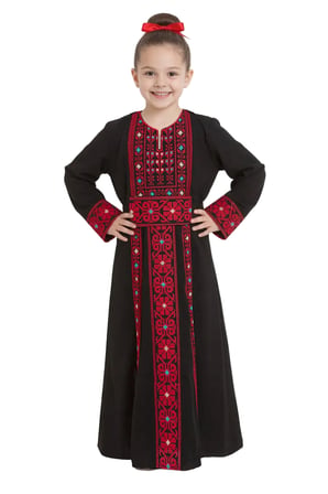 Filistin Kırmızı ve Renkli Geleneksel Filistin Kız Çocuk Elebise C400005