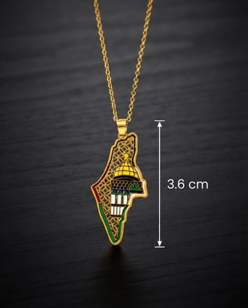 Zaytoon Filistin Haritası Kubbetü’s Sahra Kolye Çelik Gold 44 cm Zincir