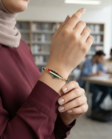 Filistin Haritası İçinde Bayrağı Gold Kaplama Ayarlanabilir İpli Bileklik A300152