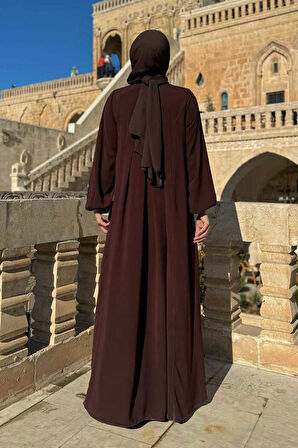 Düğme Detaylı Elbise 6028 Kahverengi