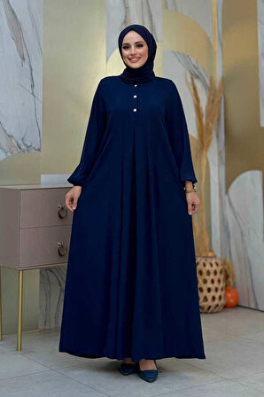 Düğme Detaylı Elbise 6028 Lacivert