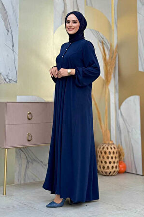 Düğme Detaylı Elbise 6028 Lacivert