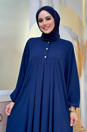 Düğme Detaylı Elbise 6028 Lacivert