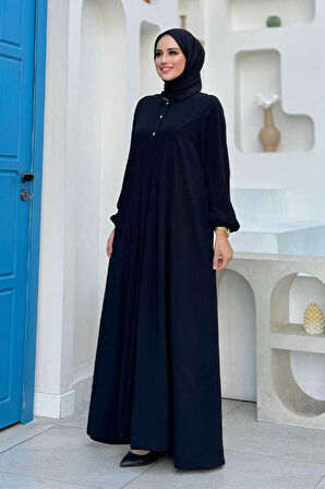 Düğme Detaylı Elbise 6028 Siyah