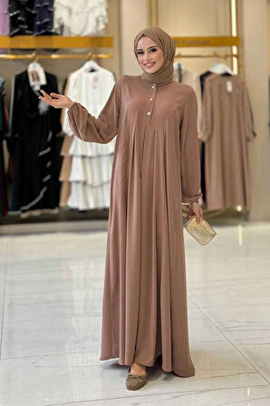 Düğme Detaylı Elbise 6028 Vizon