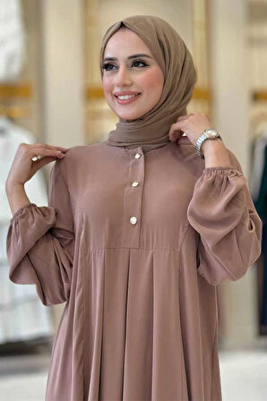 Düğme Detaylı Elbise 6028 Vizon