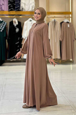 Düğme Detaylı Elbise 6028 Vizon