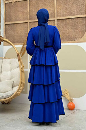 Bel Kuşaklı Kat Detay Elbise 6029 Saks