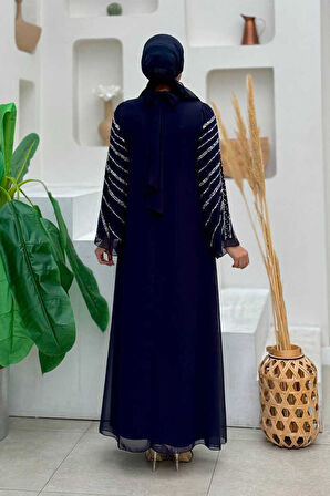 Taş Detaylı Abiye Elbise 3915 Lacivert