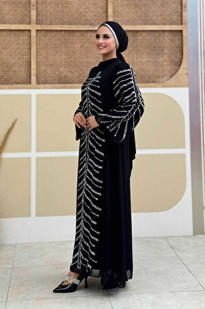 Taş Detaylı Abiye Elbise 3915 Siyah