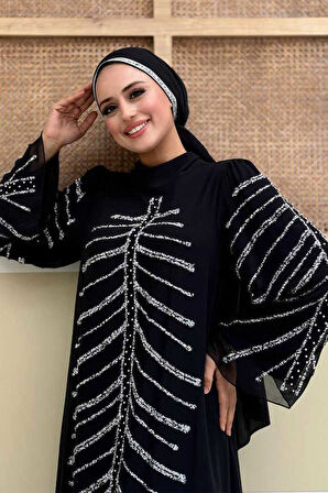 Taş Detaylı Abiye Elbise 3915 Siyah