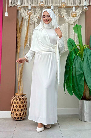 Şallı Drape Detaylı Sandy Elbise 3922 Ekru
