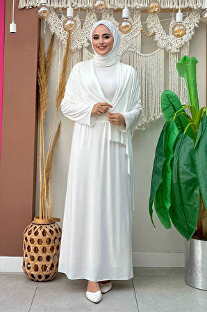 Şallı Drape Detaylı Sandy Elbise 3922 Ekru