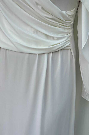Şallı Drape Detaylı Sandy Elbise 3922 Ekru