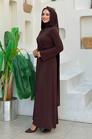 Şallı Drape Detaylı Sandy Elbise 3922 Kahverengi