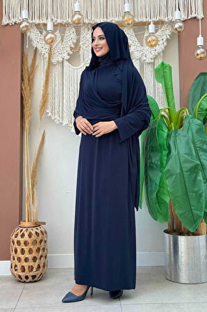 Şallı Drape Detaylı Sandy Elbise 3922 Lacivert