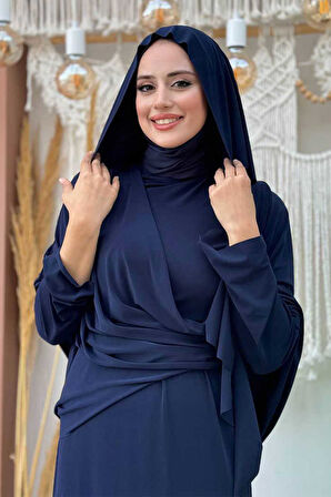 Şallı Drape Detaylı Sandy Elbise 3922 Lacivert