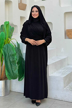 Şallı Drape Detaylı Sandy Elbise 3922 Siyah