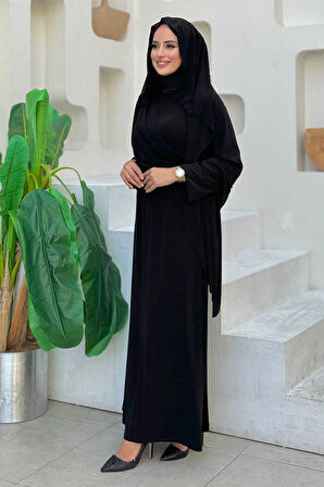 Şallı Drape Detaylı Sandy Elbise 3922 Siyah