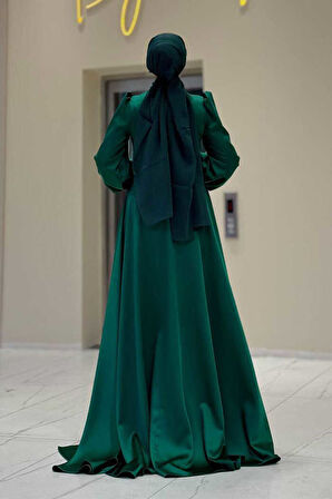 Taşlı Kuyruk Detay Abiye Elbise 7044 Zümrüt