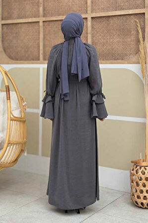 Kol Fırfır Detaylı Elbise 3925 Füme