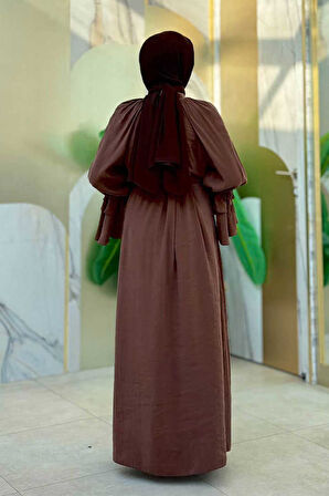 Kol Fırfır Detaylı Elbise 3925 Kahverengi