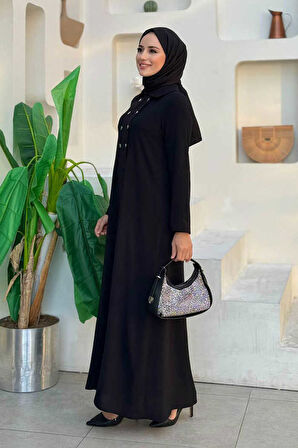 Çıt Çıt Düğme Detaylı Elbise 3928 Siyah