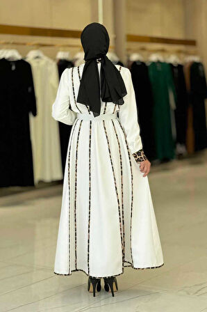 Leopar Biyeli Kemerli Elbise 3930 Ekru