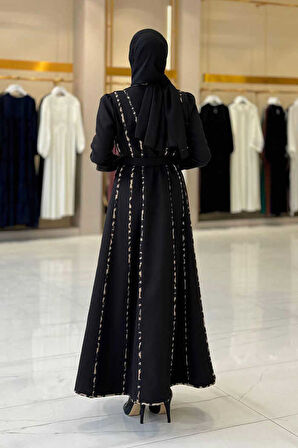 Leopar Biyeli Kemerli Elbise 3930 Siyah