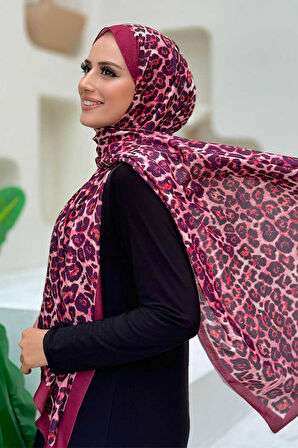 Leopar Desenli Şal 2067 Bordo