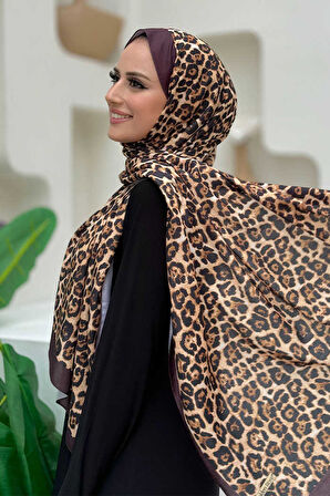 Leopar Desenli Şal 2067 Mürdüm