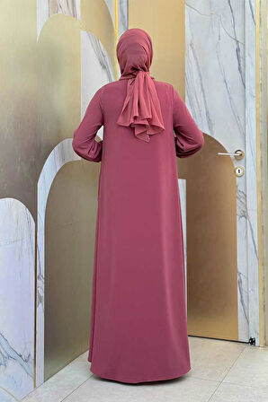 Fermuarlı Kol Manşetleri Büzgülü Mevlana Ferace 6007 Pudra