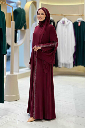 Pelerin, Elbise ve Şal Üçlü Takım 3932 Bordo