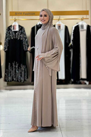 Pelerin, Elbise ve Şal Üçlü Takım 3932 Vizon