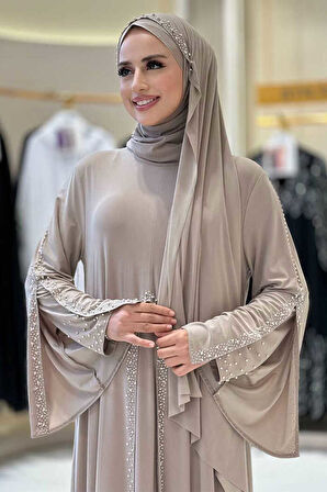 Pelerin, Elbise ve Şal Üçlü Takım 3932 Vizon